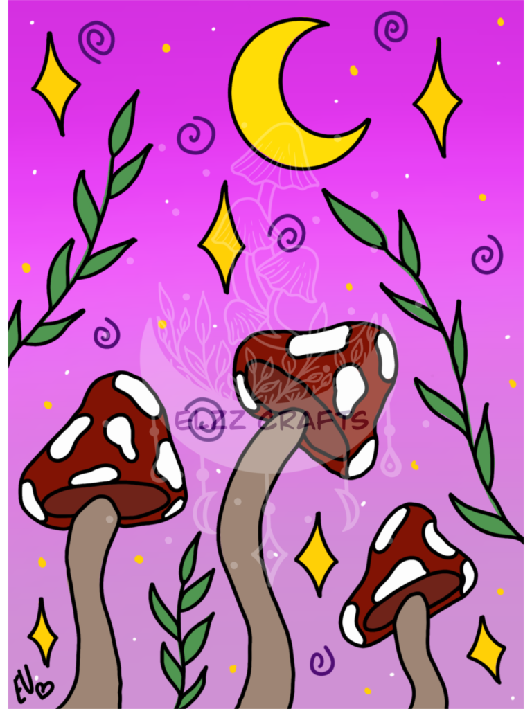 Moonlight Mushrooms Art Print